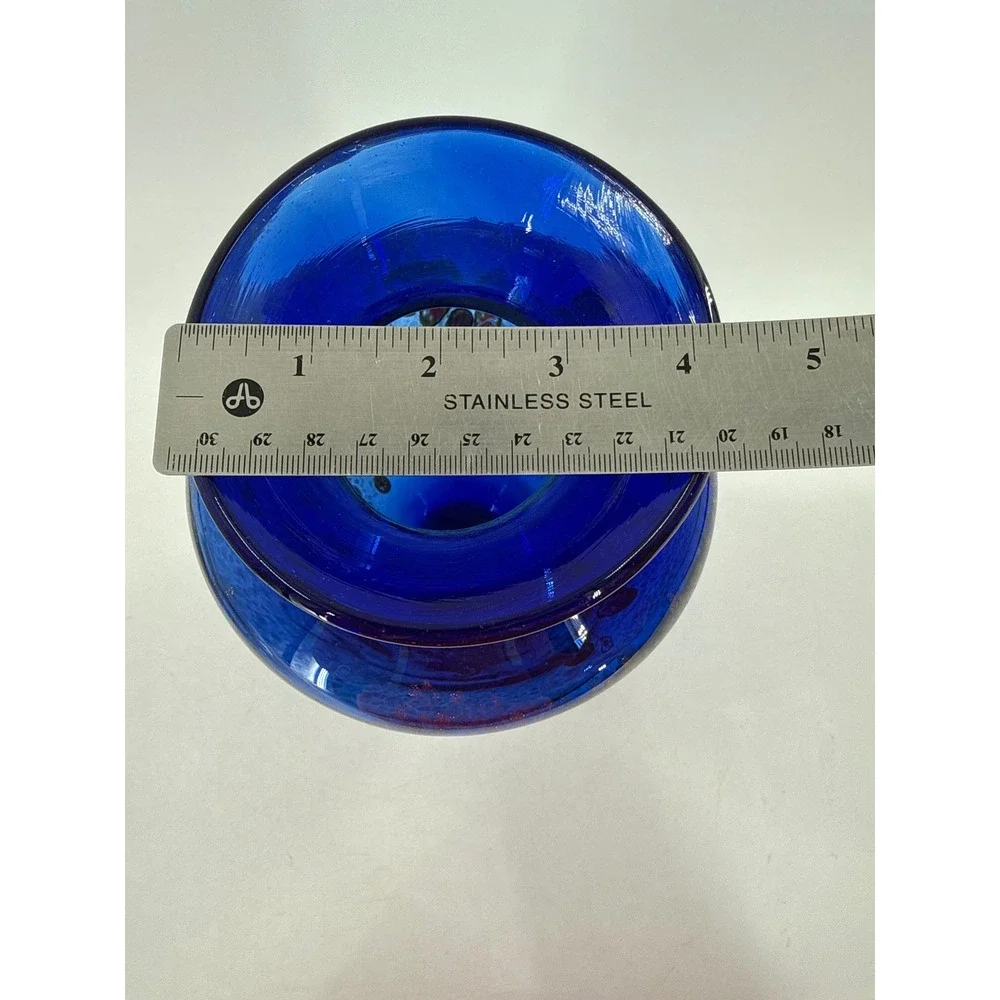 Blown Glass Art Glass Vase Cobalt‎ Blue Millefiori Copper Aventurine 10 Inch